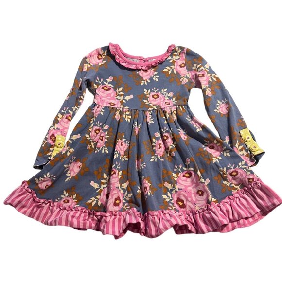 Matilda Jane Make Believe Fairy Tales Dress Girls Size 2 Floral Striped Ruffle C - Picture 1 of 9
